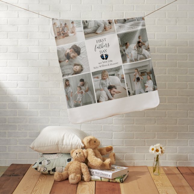 First Father's Day – Baby Footprints & Blue Hearts Baby Blanket (In Situ)