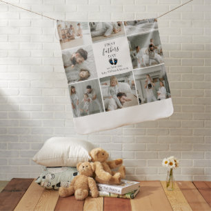 First Father's Day – Baby Footprints & Blue Hearts Blanket