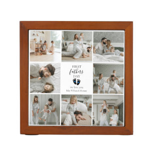 First Father's Day – Baby Footprints & Blue Hearts Desk Organizer