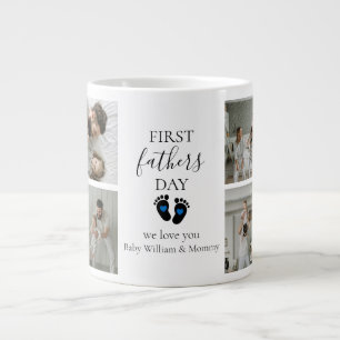 First Father's Day – Baby Footprints & Blue Hearts Giant Coffee Mug