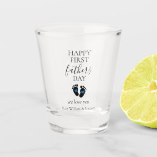 First Father's Day – Baby Footprints & Blue Hearts Shot Glass