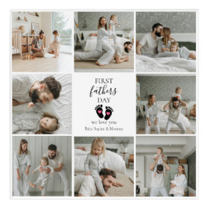 First Father's Day – Baby Footprints & Pink Hearts Acrylic Print