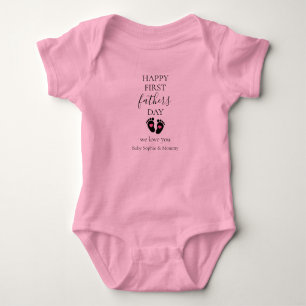 First Father's Day – Baby Footprints & Pink Hearts Bodysuit