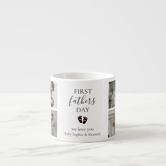 First Father's Day – Baby Footprints & Pink Hearts Espresso Cup (Front)