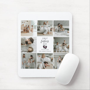 First Father's Day – Baby Footprints & Pink Hearts Mouse Pad