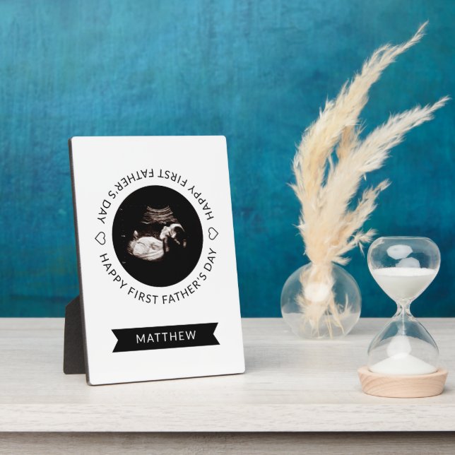 First Father's Day Baby Sonogram Heart Photo   Plaque (Side)