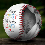 First Father's Day Baseball<br><div class="desc">Custom baseball gift featuring the text "happy first father's day dad",  a cute red heart,  and the childs name. Plus 2 family photos for you to personalize with your own to make this an extra special fathers day gift.</div>