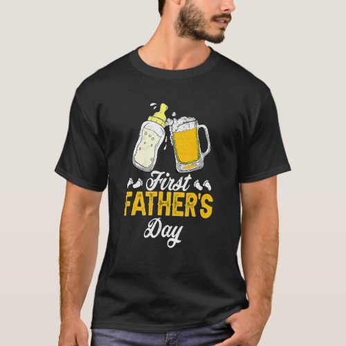 First Fathers Day Beer Baby Bottle Daddy 2022 Dad T_Shirt