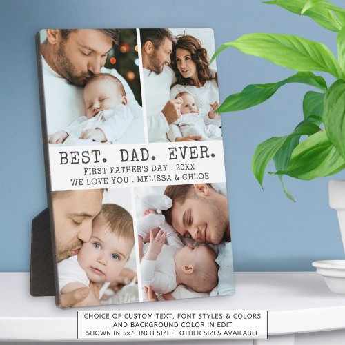 First Fathers Day BEST DAD EVER 4 Photo Collage Plaque