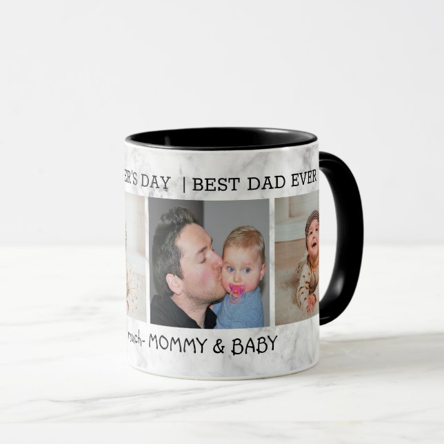 First Father's Day Best Dad Ever 4 Photo Marble Mug (Front Right)