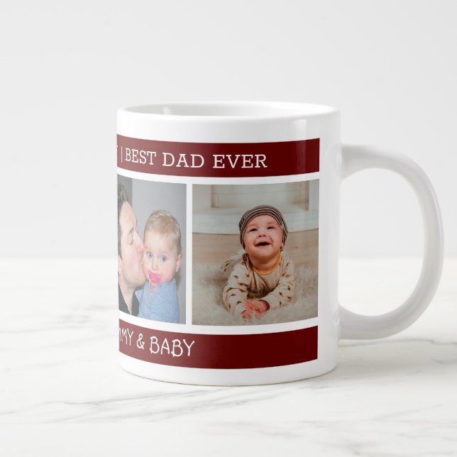 First Father's Day Best Dad Ever 4 Photo Maroon Giant Coffee Mug (Right)