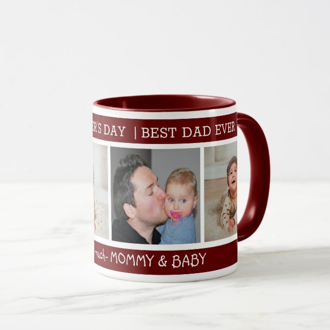 First Father's Day Best Dad Ever 4 Photo Maroon Mug (Front Right)