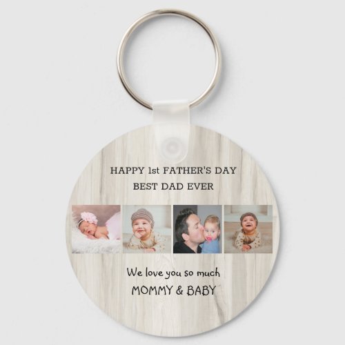 First Fathers Day Best Dad Ever Wood 4 Photo Keychain