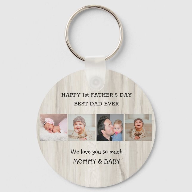 First Father's Day Best Dad Ever Wood 4 Photo Keychain (Front)
