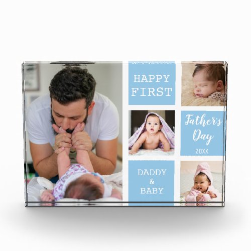 First Fathers Day  Blue 4 Photo Collage Block