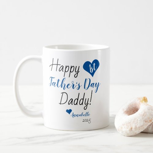 First Fathers Day Blue Heart Baby Boy Daughter Coffee Mug