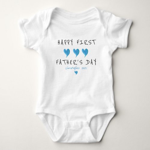 First Fathers Day Blue Heart Custom Baby Bodysuit