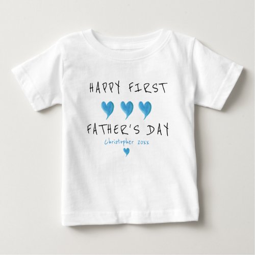 First Fathers Day Blue Heart Custom Baby T_Shirt