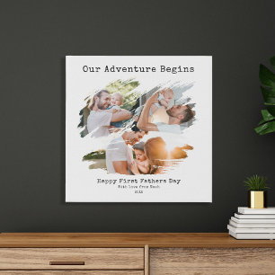 First Fathers Day Brush Stroke 3 Photo Collage Faux Canvas Print