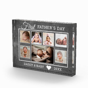 First Father's Day Chalkboard 7 Photo Collage Block