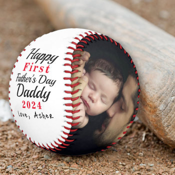 First Father's Day Custom 2-photo Keepsake Baseball by DP_Holidays at Zazzle