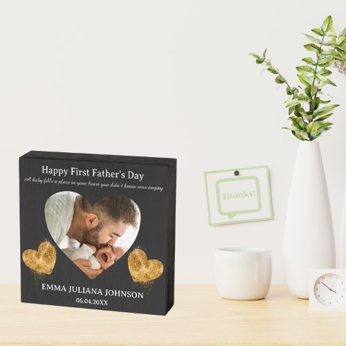  First Fathers Day Custom Heart Photo Daddy Baby Wooden Box Sign