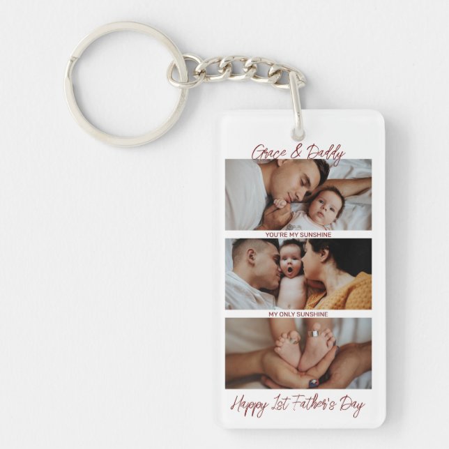 First Father's Day Custom Photo Collage New Daddy Keychain (Front)