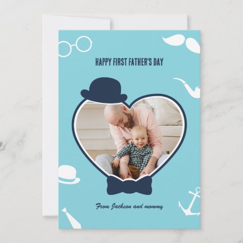 First Fathers Day Custom Photo Cool Hipster Dad Holiday Card