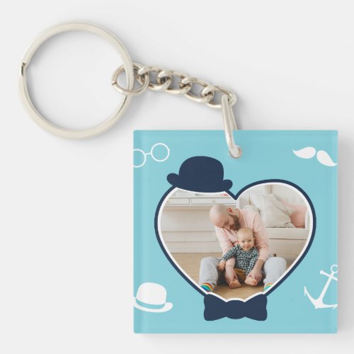 First Fathers Day Custom Photo Cool Hipster Dad Keychain