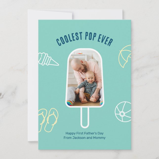 First Father's Day Custom Photo Funny Cool Dad Holiday Card (Front)