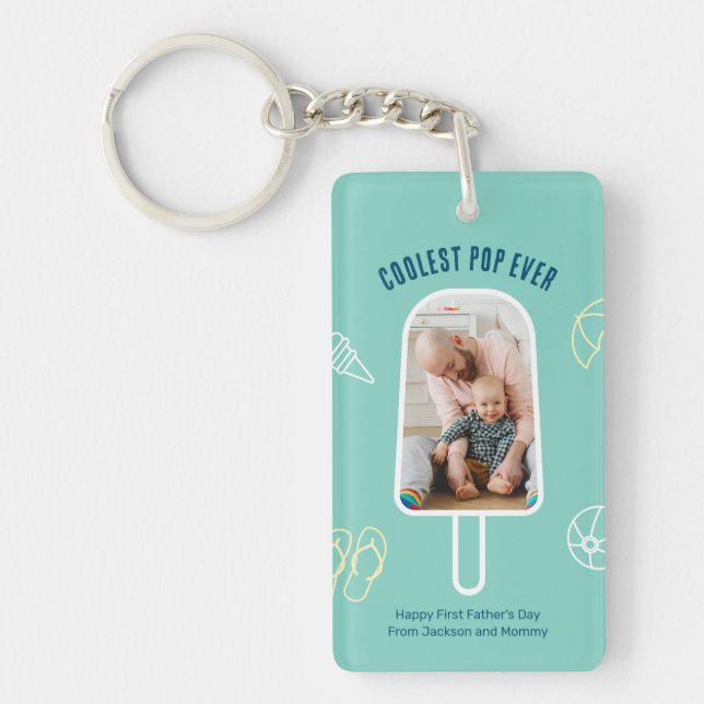 First Father's Day Custom Photo Funny Cool Dad Keychain (Front)