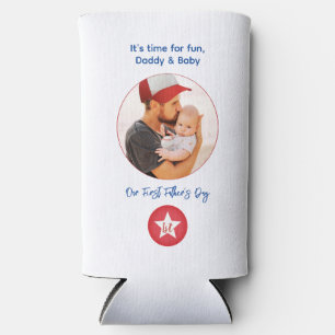 First Father's Day Custom Photo Gift for Dad Seltzer Can Cooler