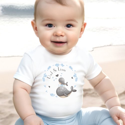 First Fathers Day Cute Whales Personalized Name Baby T_Shirt