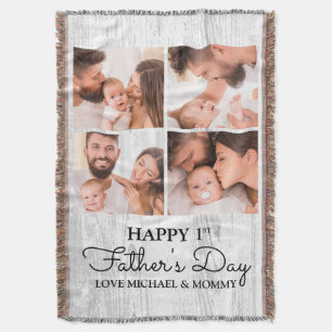First Fathers Day Dad Baby Photo Collage Throw Blanket