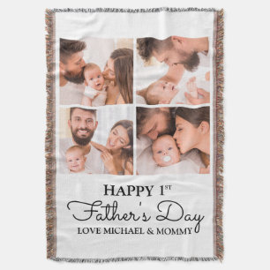 First Fathers Day Dad Baby Photo Collage Throw Blanket