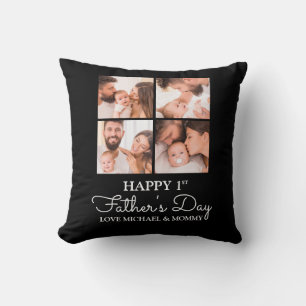 First Fathers Day Dad Baby Photo Collage Throw Pillow