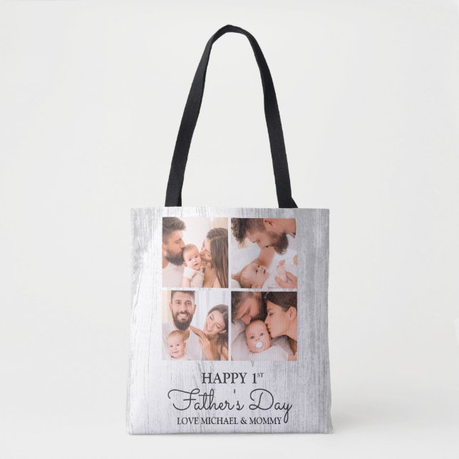 First Fathers Day Dad Baby Photo Collage Tote Bag (Front)