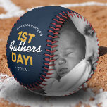 First Father's Day Dad Baseball<br><div class="desc">Cool fathers day baseball gift featuring the text "1st fathers day",  dads name,  and the year. Plus 2 family photos for you to customize with your own to make this an extra special dad gift.</div>