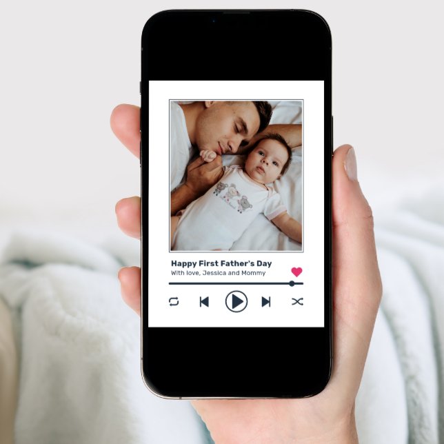 First Father's Day Dad Custom Photo Music Player  Holiday Card (Front Digital)