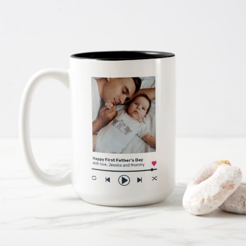 First Fathers Day Dad Custom Photo Music Player  Two_Tone Coffee Mug