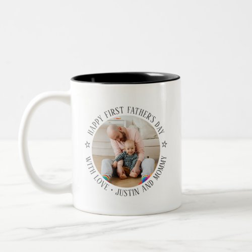 First Fathers Day Dad Daughter Son Custom Photo Two_Tone Coffee Mug