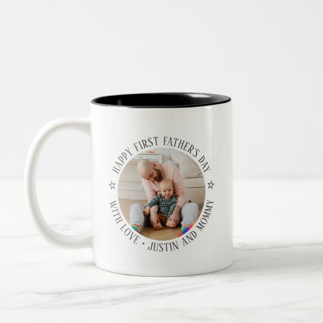 First Father's Day Dad Daughter Son Custom Photo Two-Tone Coffee Mug (Left)