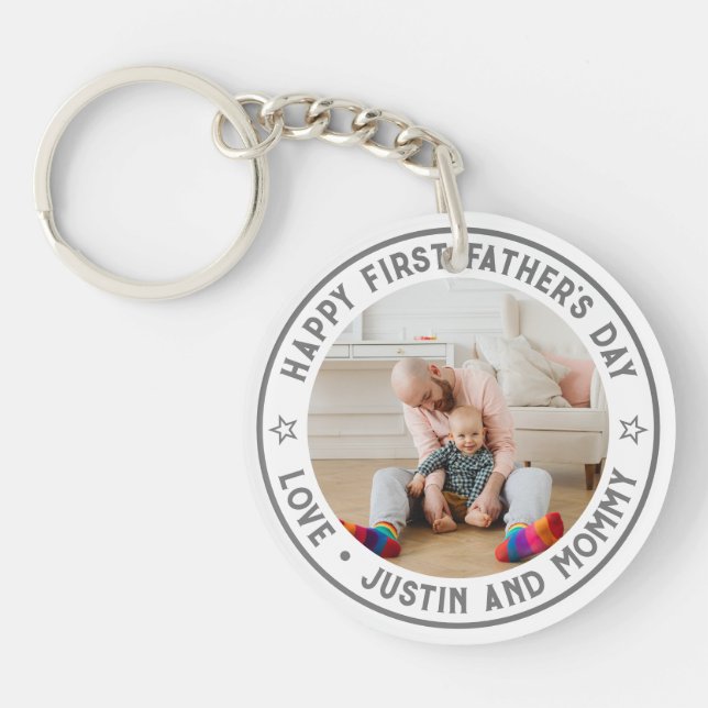 First Father's Day Dad Son Daughter Custom Photo Keychain (Front)