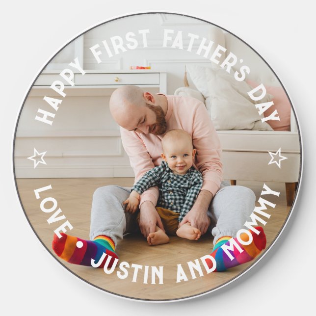 First Father's Day Dad Son Daughter Custom Photo Wireless Charger (Front)