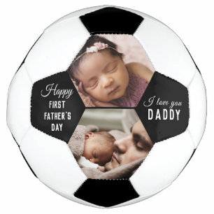 First Father's Day Daddy Baby  2 Photo Collage Soccer Ball