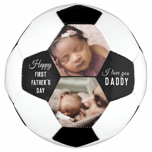 First Fathers Day Daddy Baby  2 Photo Collage Soccer Ball