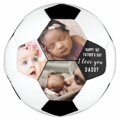First Fathers Day Daddy Baby 3 Photo Collage   Soccer Ball