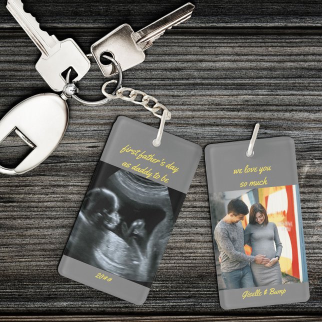 First Father's Day Daddy to Be Grey 2 Photo Keychain (Creator Uploaded)