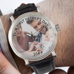 First Fathers Day Editable Year Custom Photo Watch<br><div class="desc">Create your own unique photo watch for the new dad's first father's day. The text sits on a semi-opaque border to frame your photo and is fully editable. A perfect opportunity to add a photo of dad and baby, just baby or all the family, as a lovely keepsake and a...</div>