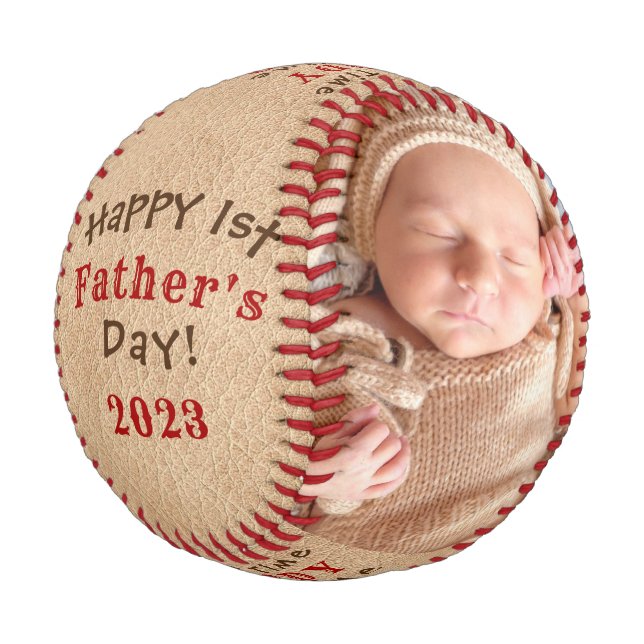 First Father's Day Faux Leather with 2 Photo frame Baseball (Angled)